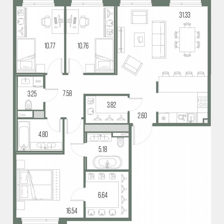3-к. квартира, 103,3 м², 3/10 эт.