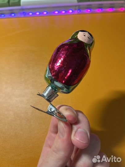 Елочная игрушка СССР из стекла матрешка