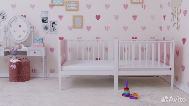 Кроватка Лисенок высокий борт от 2х лет из натурал