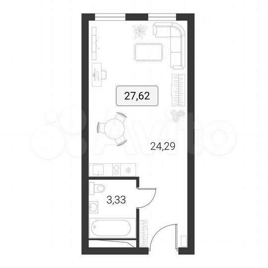 Апартаменты-студия, 27,6 м², 10/10 эт.
