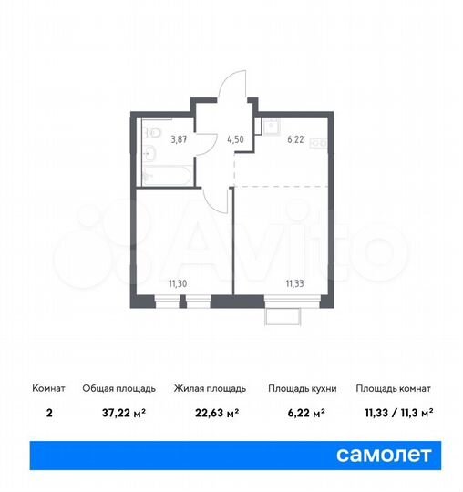2-к. квартира, 37,2 м², 12/17 эт.
