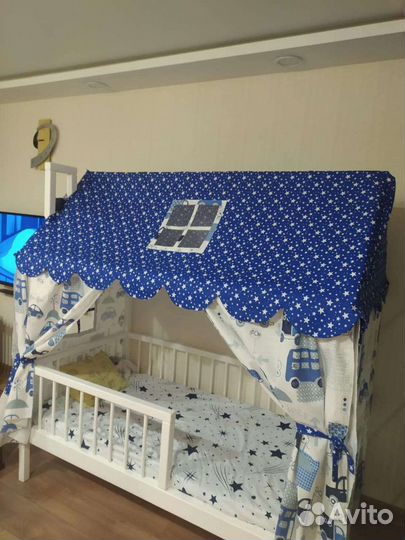 Текстильная крыша и шторки на кровать домик