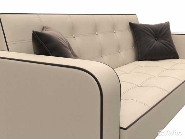 Диван-книжка Тур, экокожа, велюр, бежевый, коричневый, коричневый