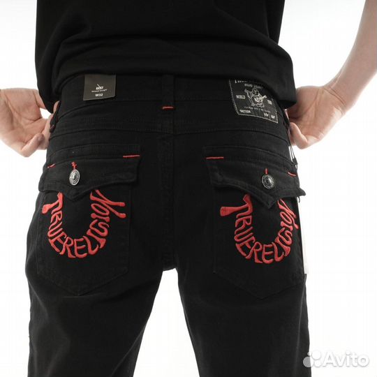 Джинсы True Religion черные с красными вставками