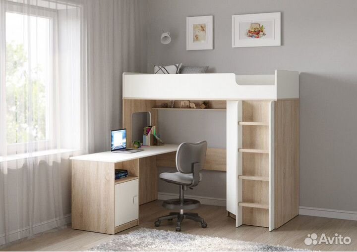 Угловая кровать чердак + письменный стол + шкаф