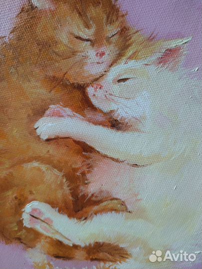 Картина маслом на холсте,Котики