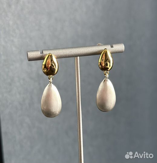 Серьги капли золото/серебро poison drop