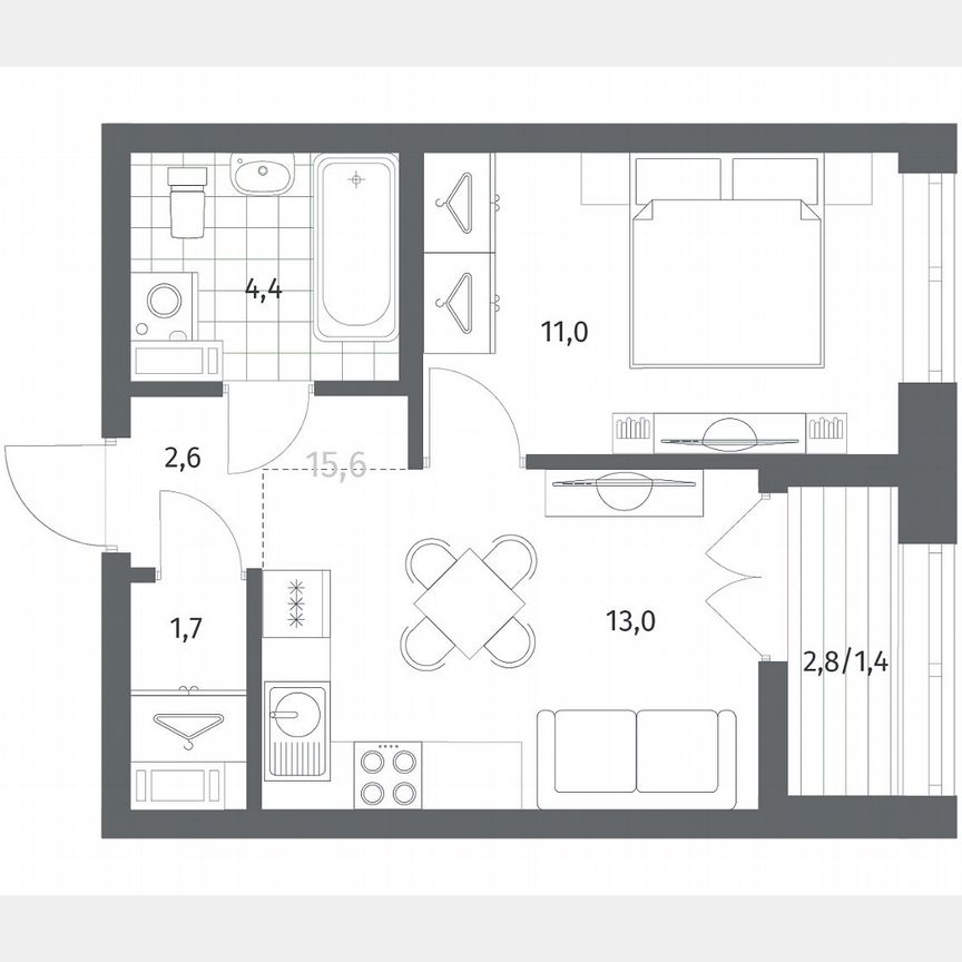1-к. квартира, 34,2 м², 3/12 эт.
