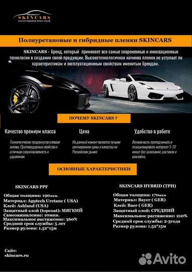 Антигравийная пленка Skincars ppf, tph
