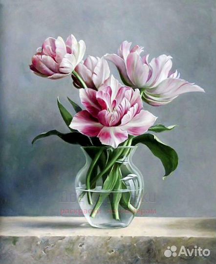 Картина по номерам 40x50 Прозрачная ваза с нежными