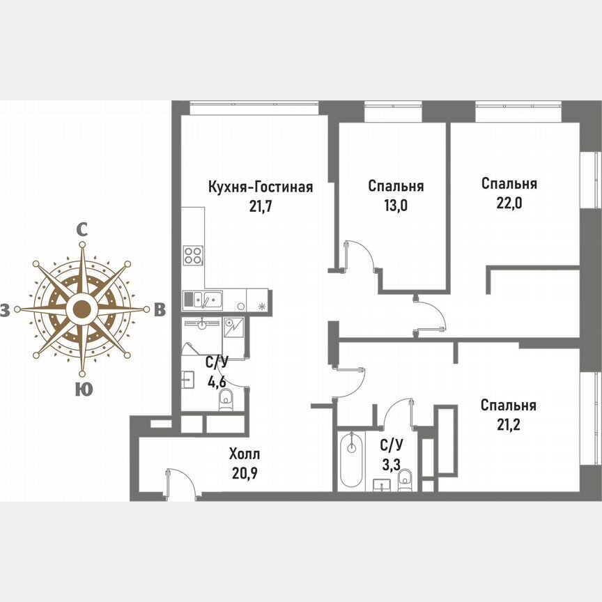 3-к. квартира, 106,7 м², 19/20 эт.