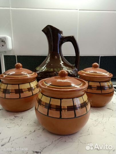 Кувшин, глиняные горшочки для запекания