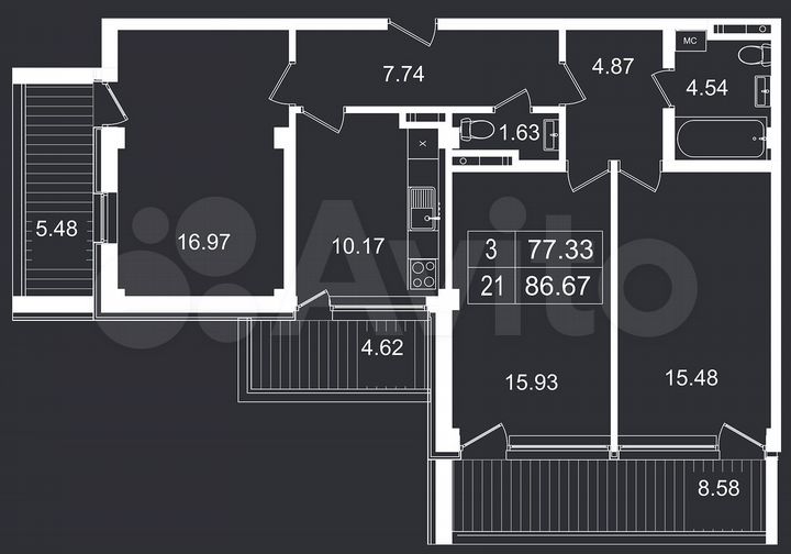 3-к. апартаменты, 86,7 м², 4/8 эт.
