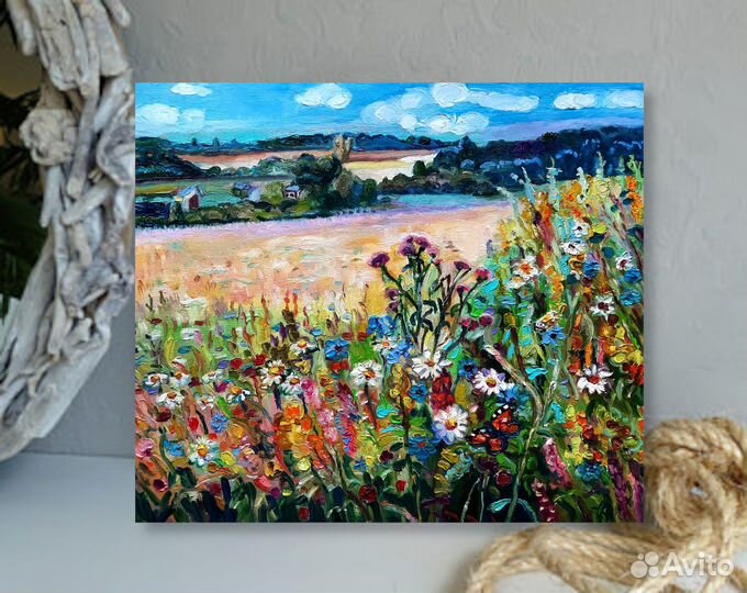 Картина маслом Луговые цветы 30см на 35 см