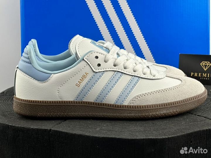 Кеды Adidas Samba бело-голубые