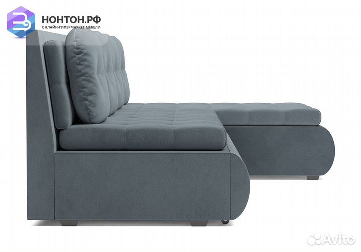 Угловой диван дельфин Кормак велюр серо-синий