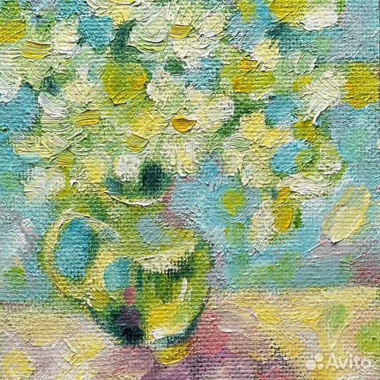 Картина маслом цветы, ромашки, 15/20 см