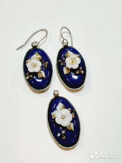 Винтажные фарфоровые серьги и подвеска 70-е, Кисло