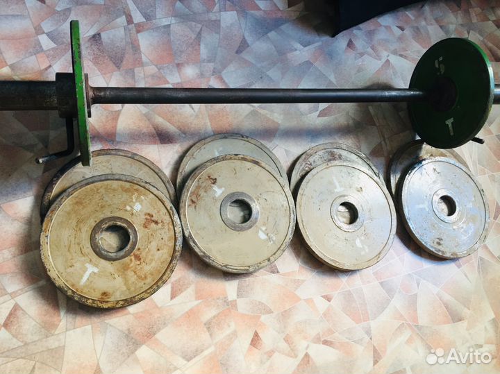 Штанга гриф СССР с блинами весом 65 кг