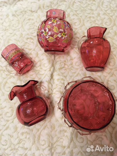 Ваза розовое стекло роспись цветы