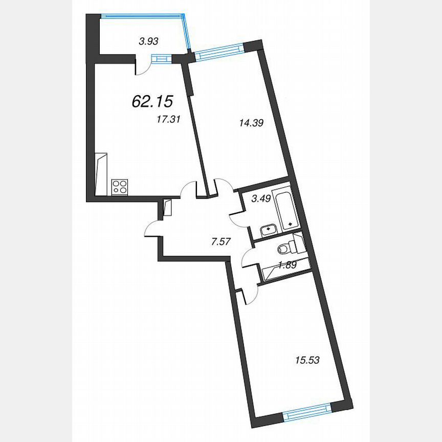 2-к. квартира, 64,1 м², 16/22 эт.