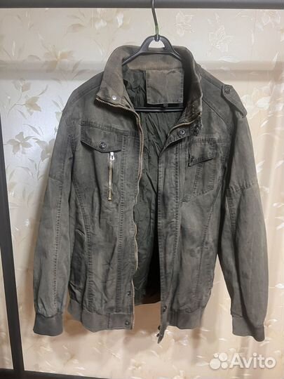 Куртка-бомбер джинсовый хаки (42)