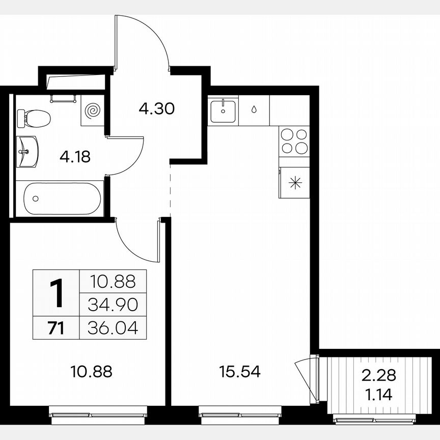 1-к. квартира, 36 м², 6/9 эт.