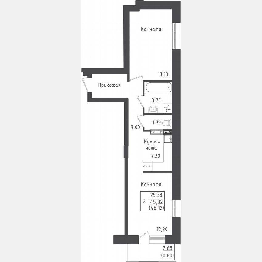 1-к. квартира, 46,1 м², 4/5 эт.