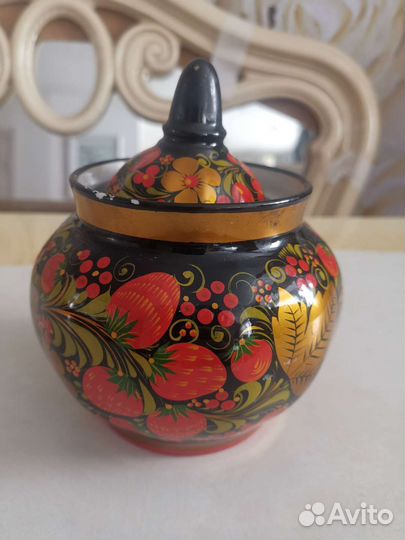 Сахарница керамическая, поспись под хохлому