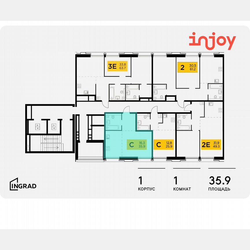 Квартира-студия, 35,9 м², 9/12 эт.