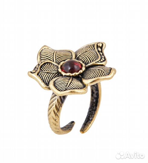 Кольцо Цветок Фиалка (латунь, янтарь) A2182122