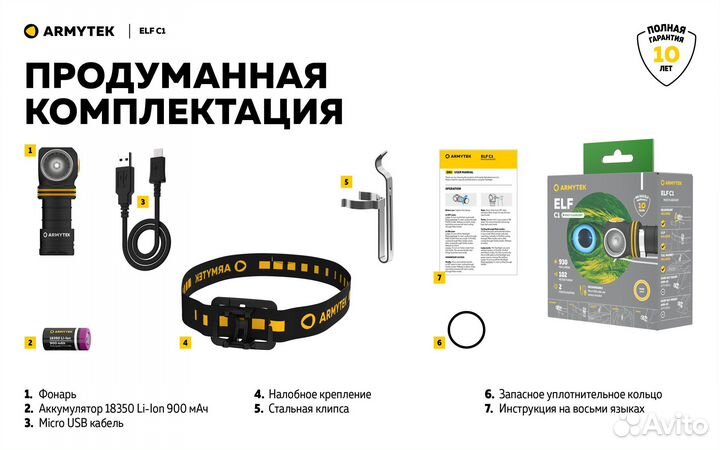 Фонарь Armytek ELF C1 Micro USB F05002W (теплый св