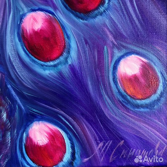 Синяя Картина с птицей Павлин в интерьер спальни