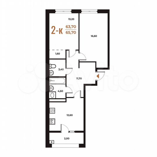 2-к. квартира, 65,7 м², 2/8 эт.