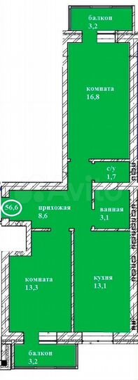 2-к. квартира, 63 м², 4/4 эт.
