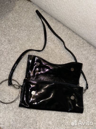 Клатч женский черный лаковый сумочка на руку бант