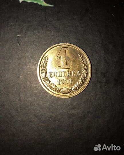 Монета СССР 1 копейка 1991