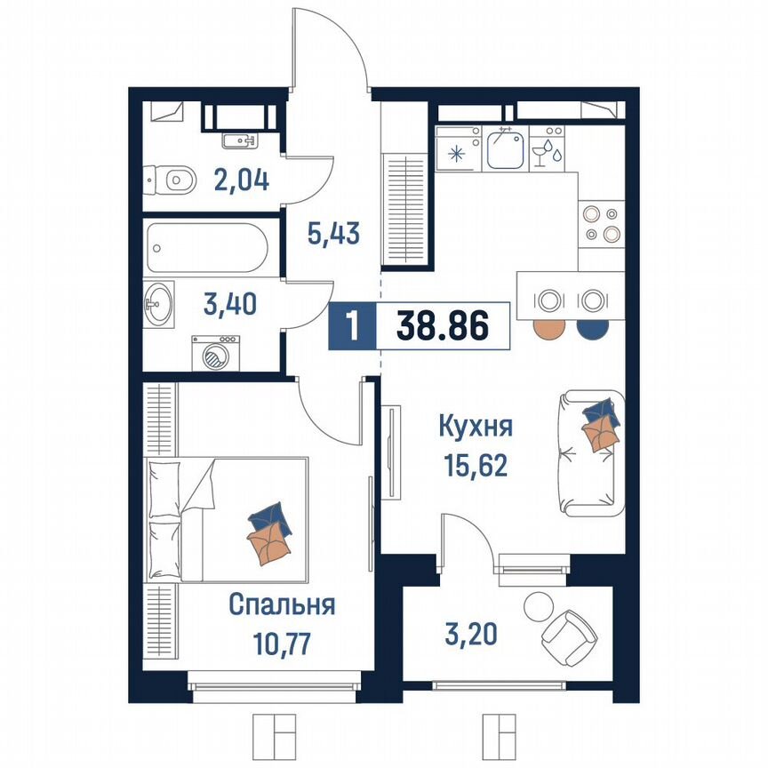 1-к. квартира, 38,9 м², 10/18 эт.