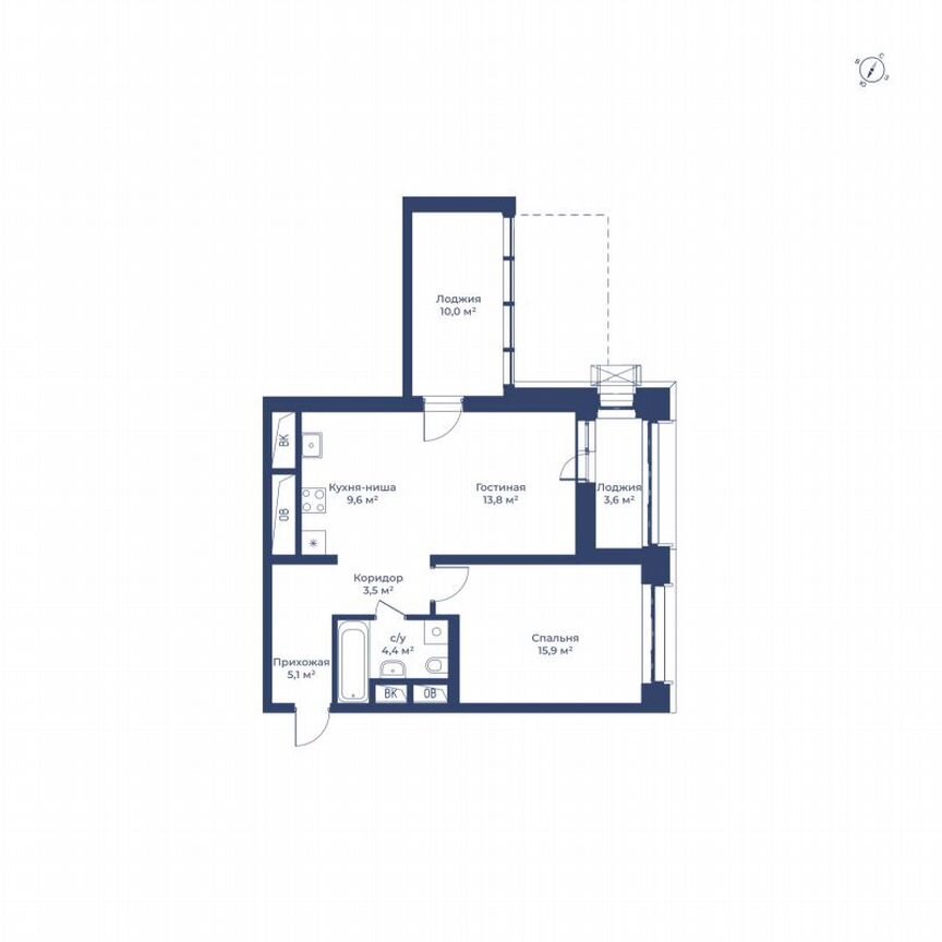 1-к. квартира, 59,1 м², 2/24 эт.