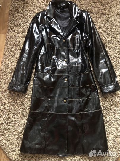 Кожаный лакированный плащ / тренч. Винтаж