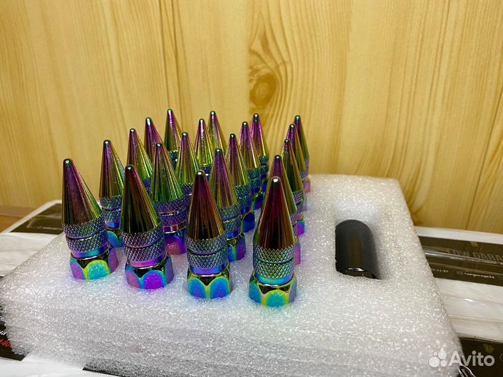 Гайки Пики 12*1.5 Стальные. Радужный хром. 80мм