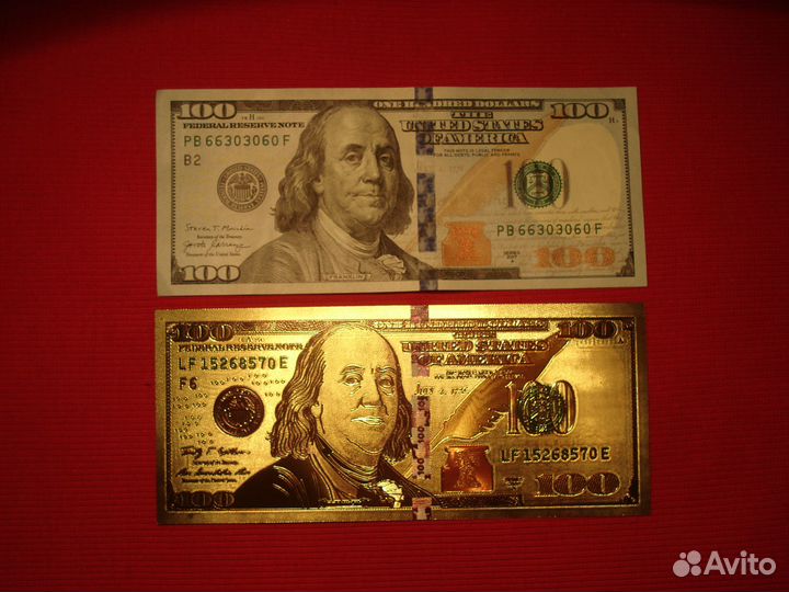 Золотая банкнота Коллекционная 100 баксов U.S.Gold