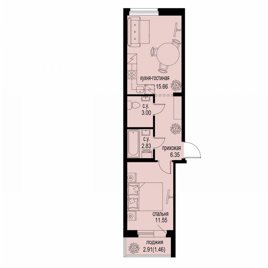 1-к. квартира, 40,9 м², 2/12 эт.