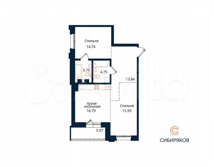 2-к. квартира, 74,9 м², 7/18 эт.