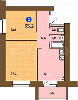 2-к. квартира, 55,2 м², 1/9 эт.