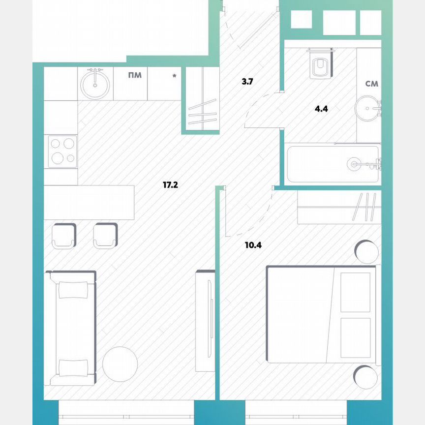 1-к. квартира, 35,7 м², 3/12 эт.
