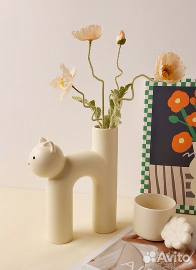 Ваза для цветов керамическая в виде кота