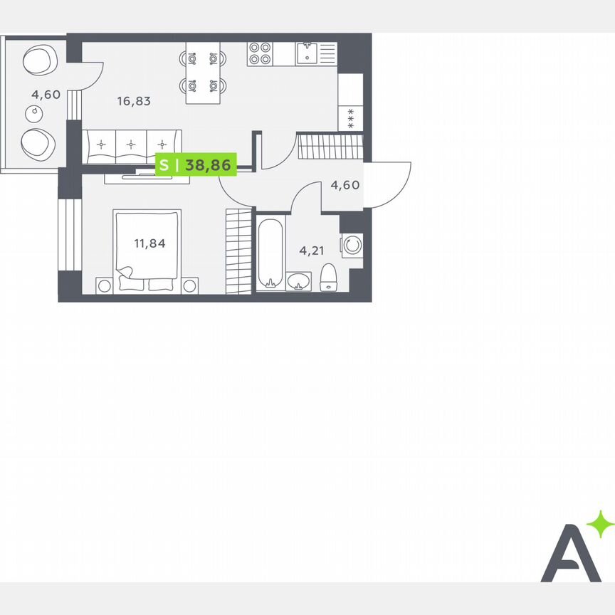 1-к. квартира, 38,9 м², 3/12 эт.