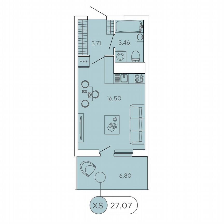 Квартира-студия, 27,1 м², 4/12 эт.