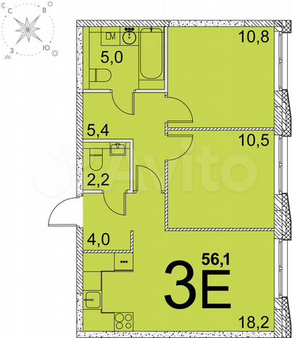 2-к. квартира, 56,1 м², 15/25 эт.